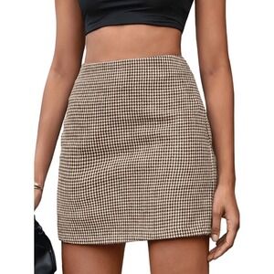 NWOT MakeMeChic Womens Plaid Mini Skirt High Waist Pencil Bodycon Houndstooth XS